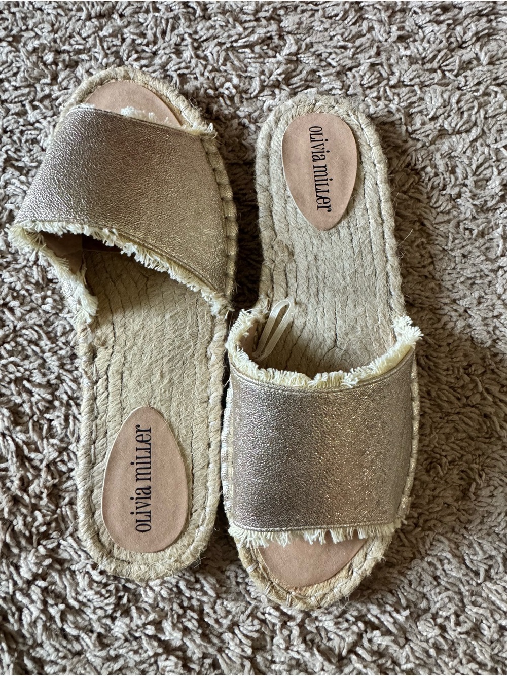 Olivia Miller Shimmer Slide Espadrille Sandals in Gold